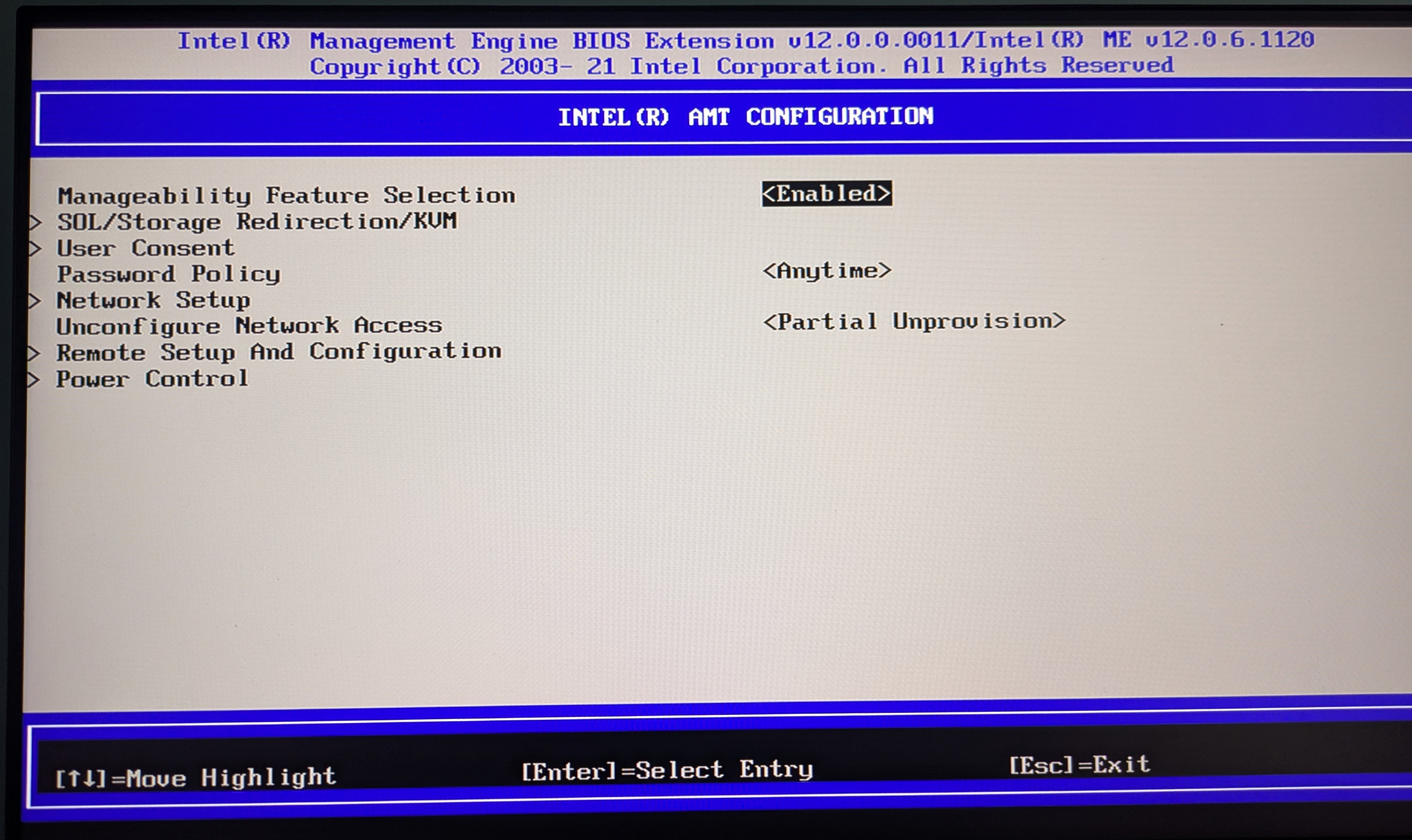 MEBx AMT configuration