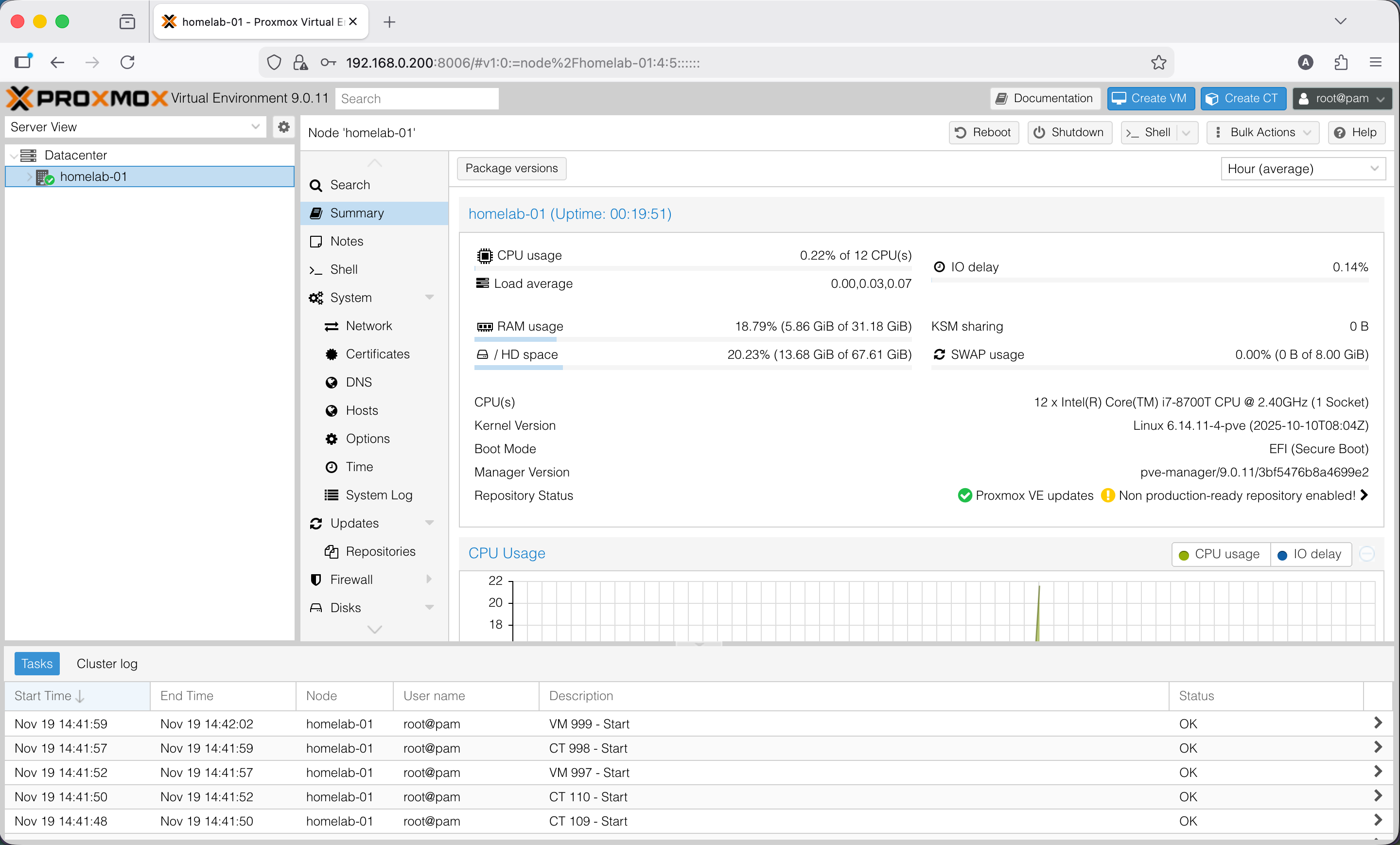 Proxmox web interface