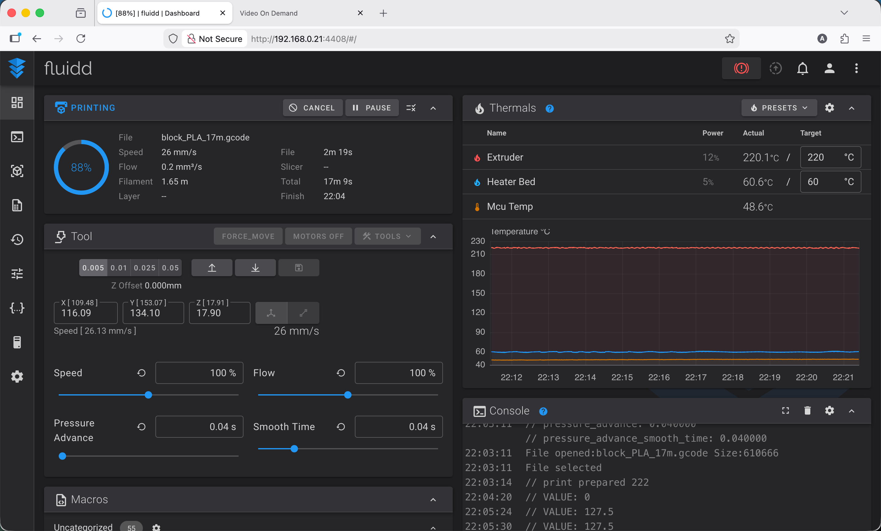 Fluidd web interface